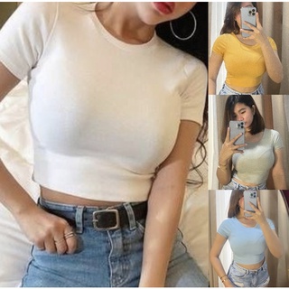 WUL KN#17 CITY - KNITTED BASIC CROP TOP | ROUND NECK CROP TEE | KOREAN CROP TOP (FITS XS-M ONLY)