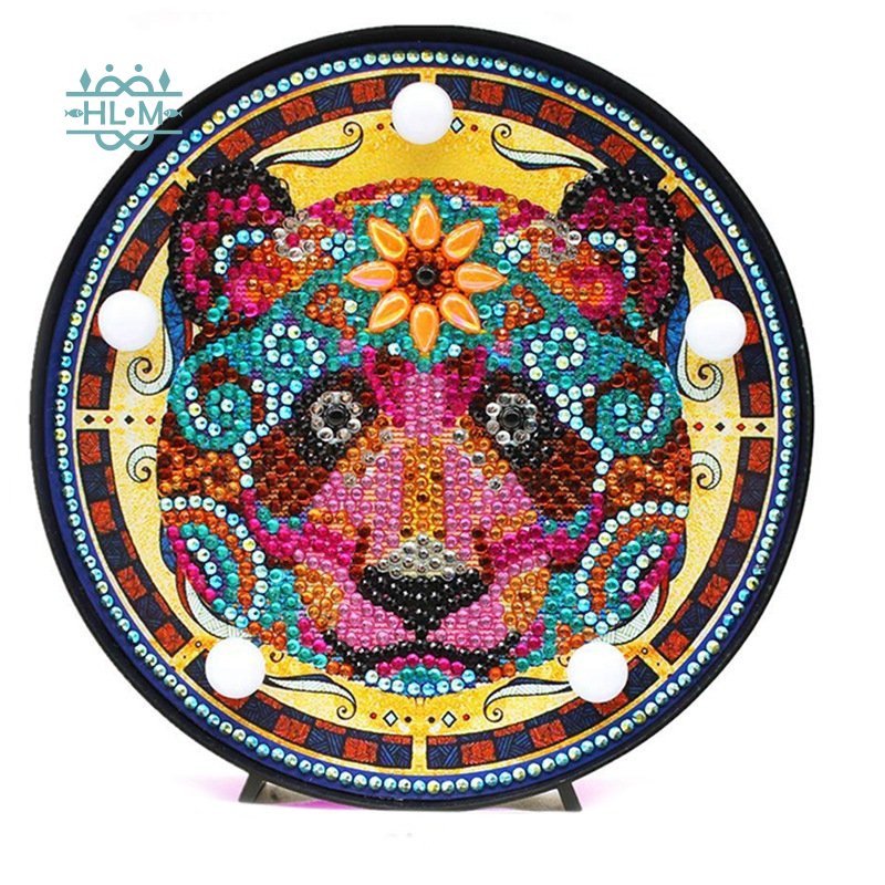 →DIY Diamond Painting Lamp with LED Lights Full Drill Crystal Drawing