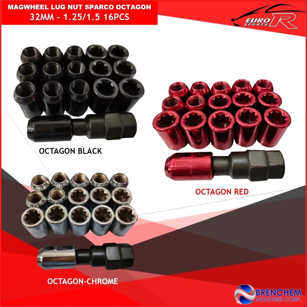 EURO SPORTS R MAGWHEEL LUG NUT SPARCO STEEL OCTAGON 43/32MM M12 x1.5/1.25 16PCS Shopee