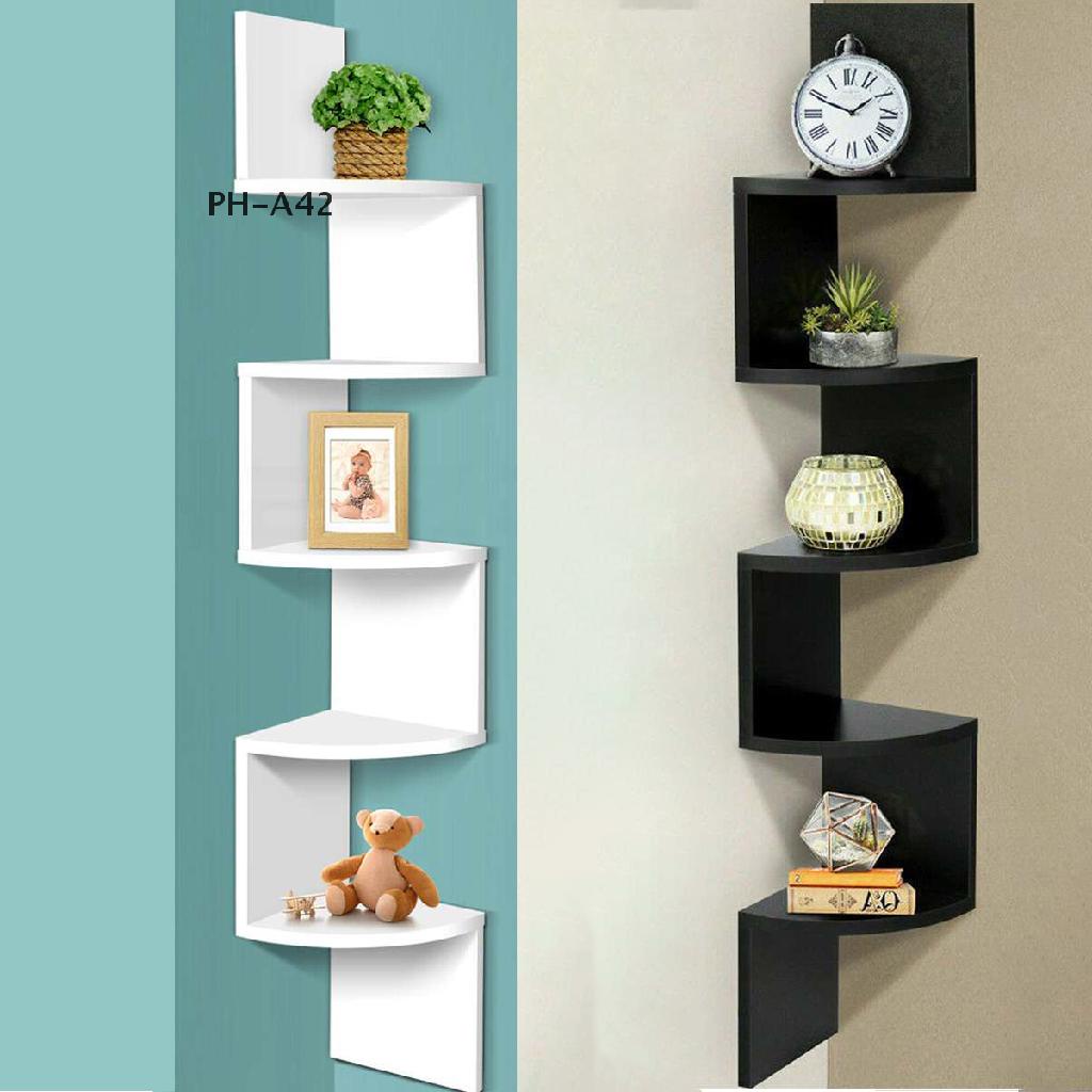 5 Tier Wooden Floating Wall Shelves, Cherry Wood Floating Wall Shelves