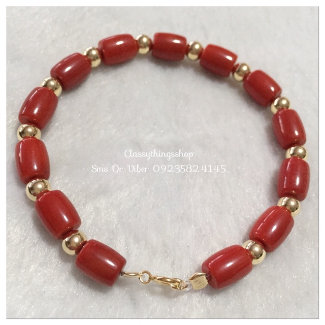 Red Coral Bracelet in Gold Large Balls 