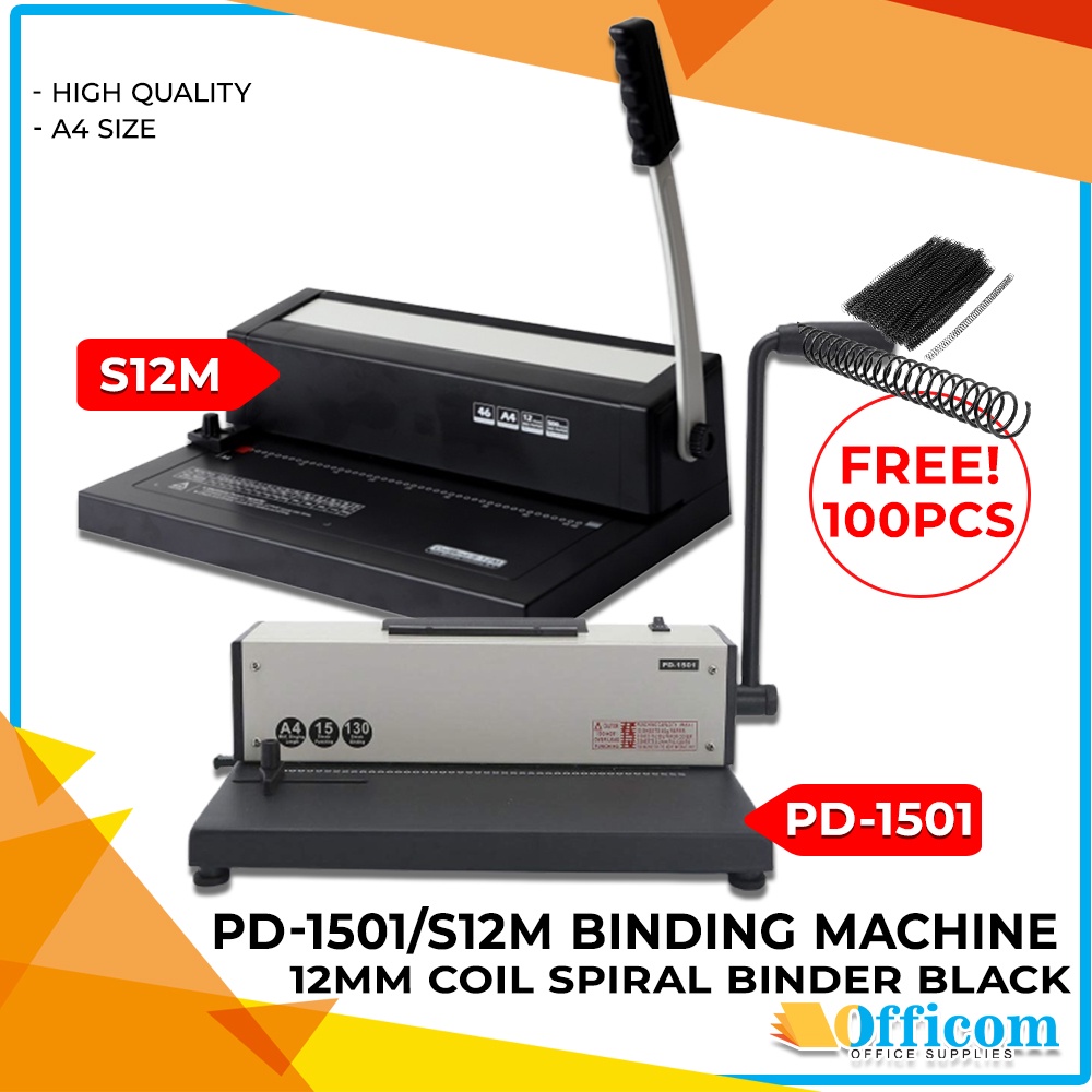 Binding Machine [Spiral Binding Machine A4 Size] with Free 100pcs 12mm