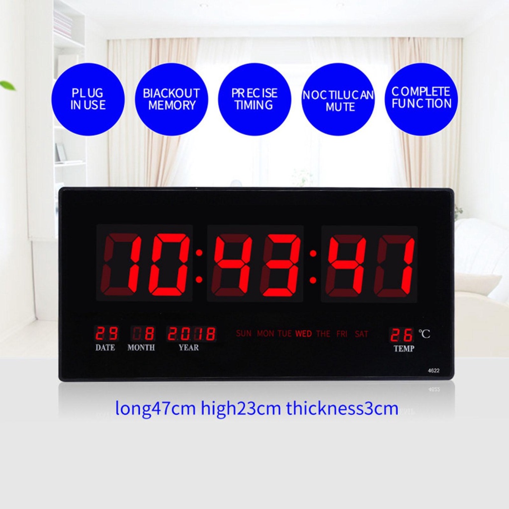 Luminous Digital Wall Clock W/ Calendar Temperature LED Display Living Room