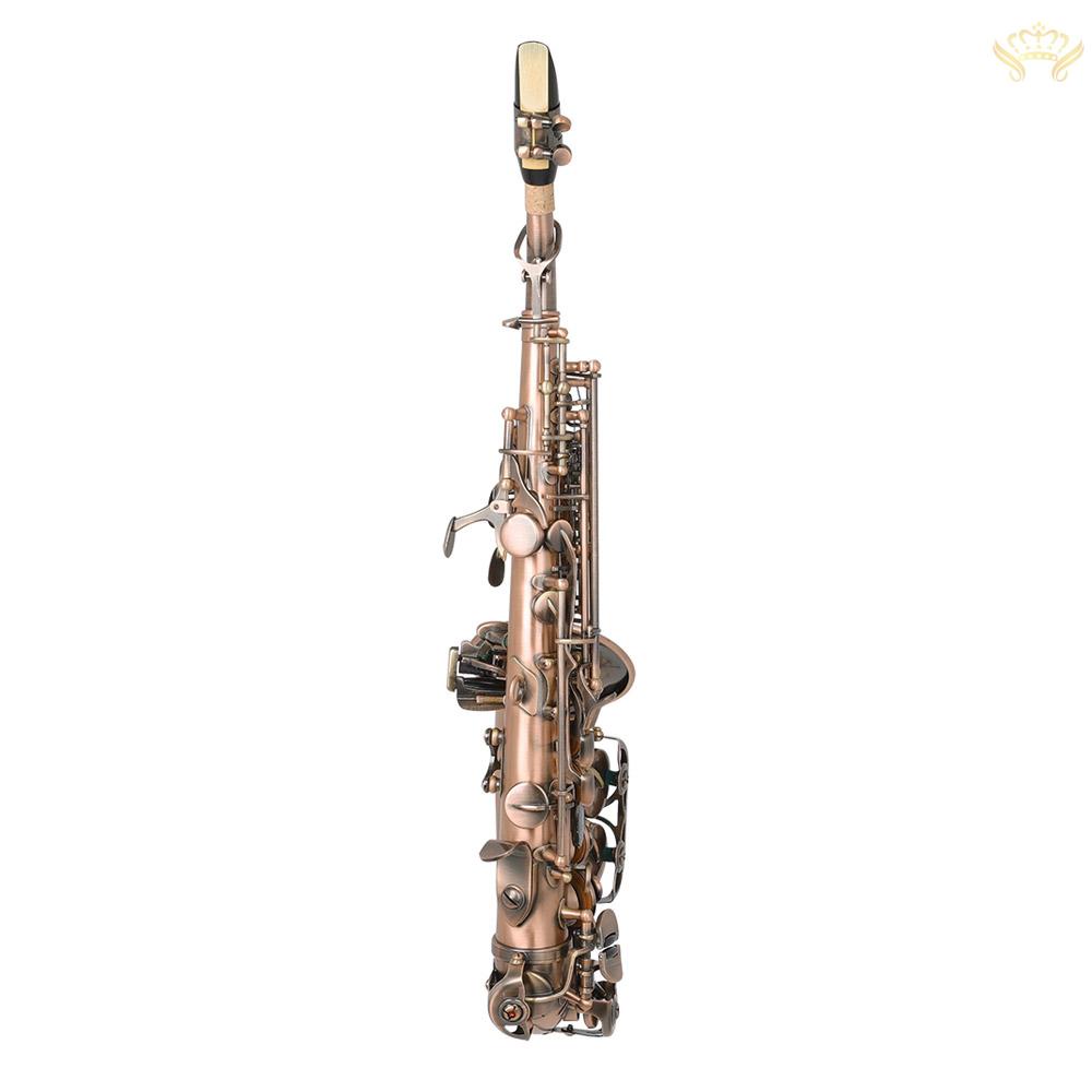 New^Red Antique Soprano Saxophone Bb Key Woodwind Instrument Brass Material with Carrying Case Sax Stand Reed Gloves Cle