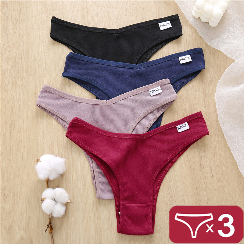 3Pcs/set Cotton Brazilian Panties Women Sexy V Waist GString Underwear