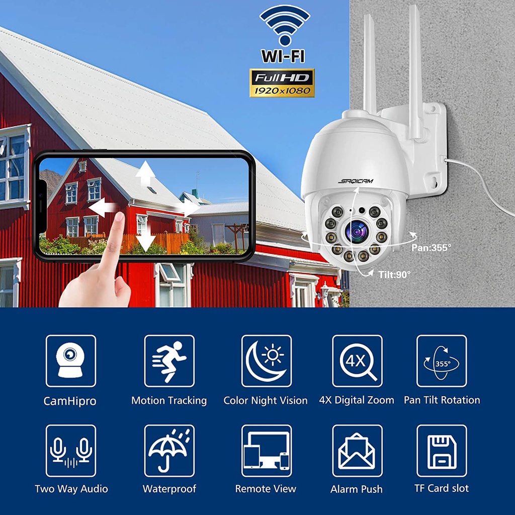 Saqicam Real 1080P WiFi IP CCTV Camera Outdoor Wireless PTZ Camera Full Color Night Vision #2