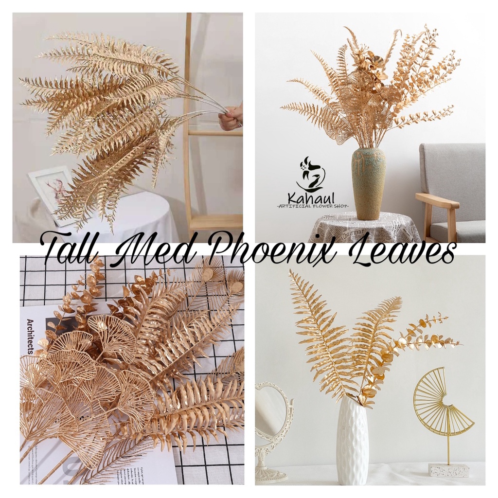 Artificial Persian TalL Phoenix Leaves Golden Flower Wedding Garden Home Wall Decor Arrangement