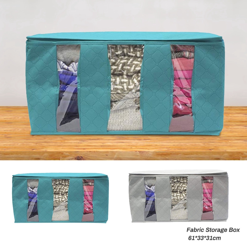 Fabric Storage Box 3 Compartments Zippered Folding Storage Box Handles
