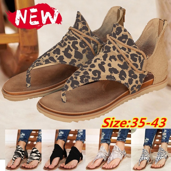 Ready Stock】☜┇Women Casual Comfy Flat Leopard Animal Print Flip Flops  Fashion Rome Belt Buckle Sand | Shopee Philippines