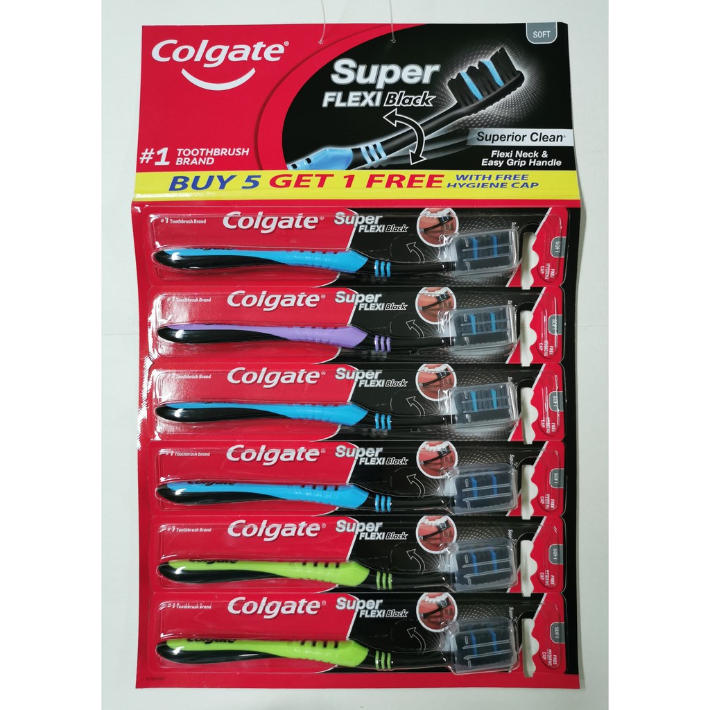 Colgate Super Flexi Black Hanging Mat Toothbrush Pack Of 6 