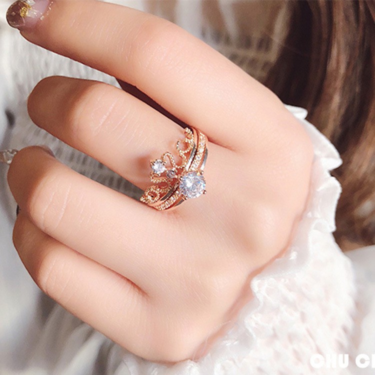 【In Stock】Korean Diamond Index Finger Ring Female Double Layer Open