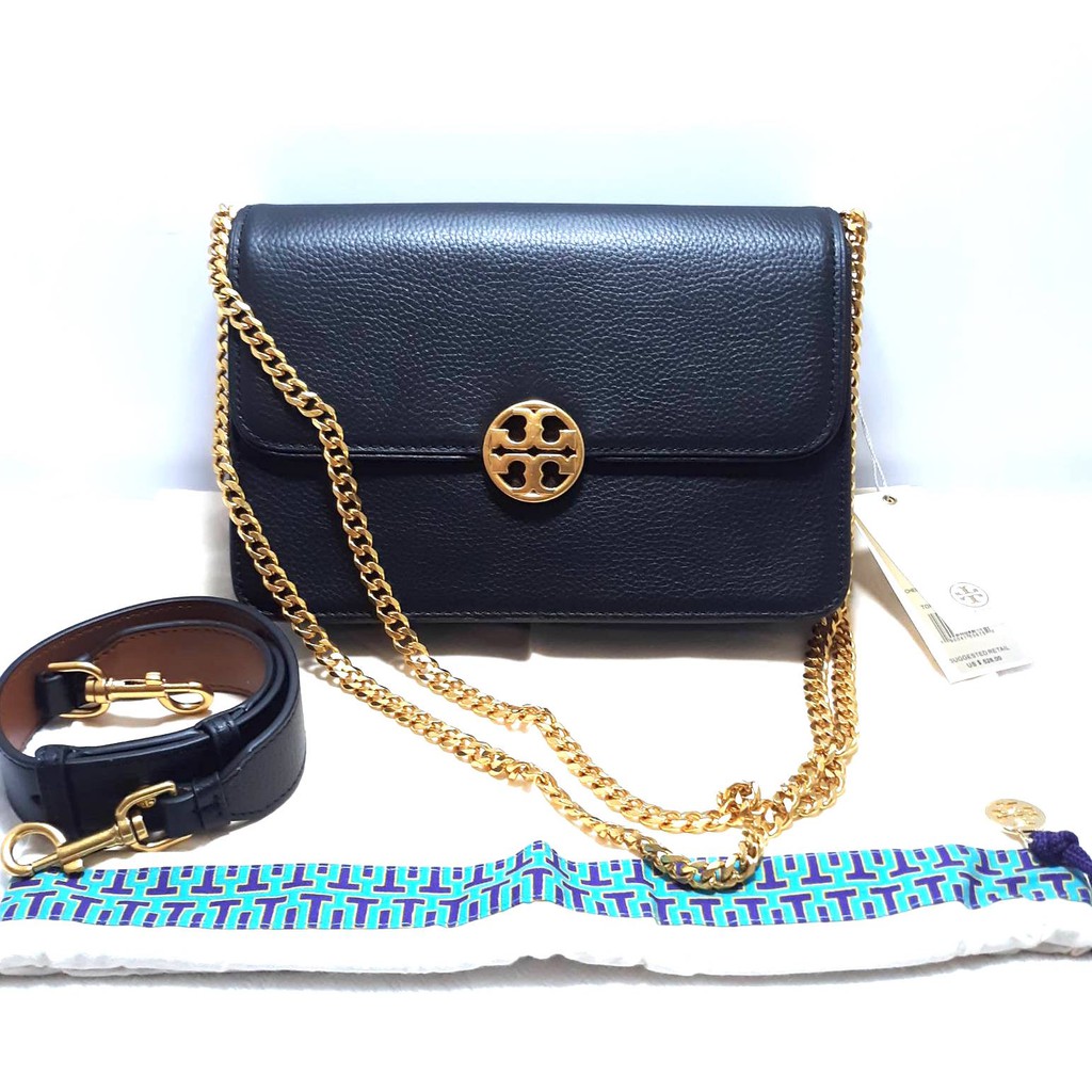 Authentic Tory Burch Chelsea Convertible Leather Sling Bag - Black / 39734  | Shopee Philippines