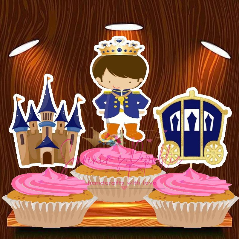 Bleu Cupcakes Toppers Picks pour Mariage Fête danniversaire Baby Shower Allazone 40 PCS Cupcakes Picks Or Couronne Gâteau Décorations Fournitures