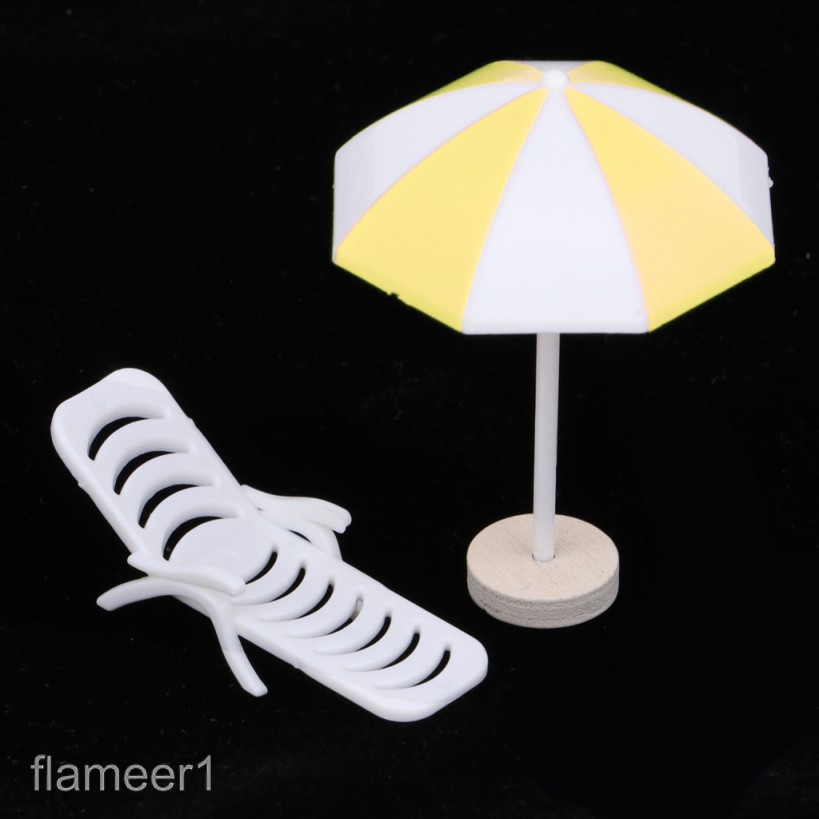 5 Set Miniature Beach Deck Chair Umbrella Model For Dollhouse