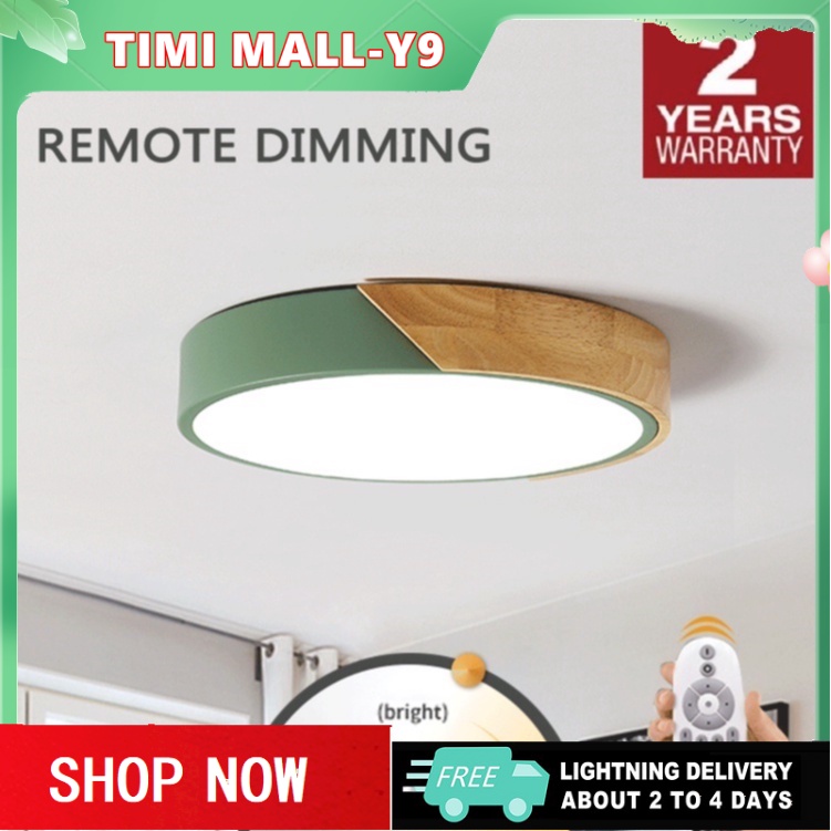 Modern LED Ceiling Light Ultra Thin Lamp Wooden Three color remote dimming For Living Room Home Deco