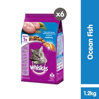 WHISKAS Dry Cat Food – Cat Food Sack in Ocean Fish Flavor (6-Pack), 1.2kg. Pet Food for Adult Cats
