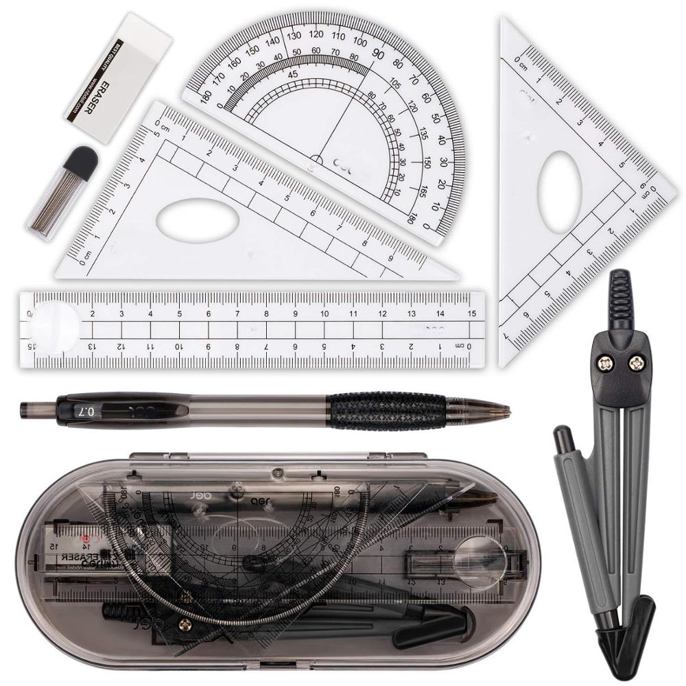 Math Geometry Kit Set 8PCS Student Supplies With Shatterproof Box For ...
