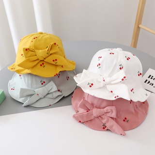 Floral Printed Baby Bucket Hat Cherry Bow Outdoor UV Protection Kids Sun Hat Spring Summer Baby Girls Infant Panama Caps