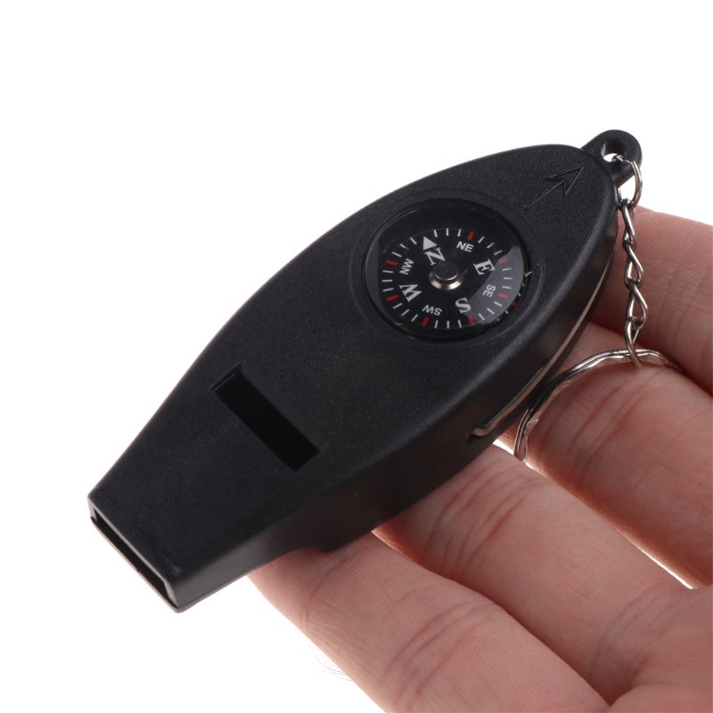 black Feketeuki 4-in-1 Whistle With Compass Magnifier Thermometer Multifunction Outdoor Camping Hiking Whistle Survival Tool 