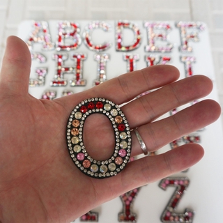 A-Z Pink Red Rhinestone English Letter Alphabet Sew Iron On Patch Badge 3D Handmade Letters Patches Bag Hat Jeans Applique DIY Crafts #6