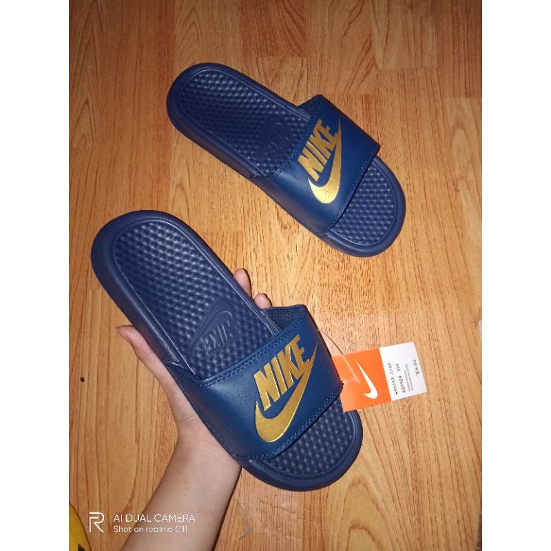 Nike Benassi Royal Blue Gold Check Slides – SkyLife