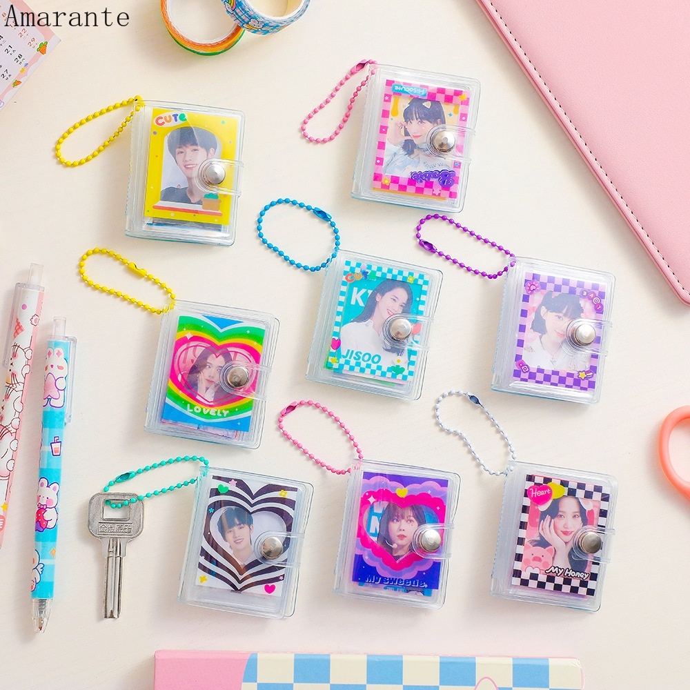 AMA 2 Inch Mini Card Bag with Chain Korea Cute Photo Album Transparent ID Card Holder Keychain Bag Collect