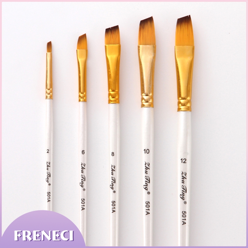 5 Sizes Professional Angular Paint Brush Nylon Hair Angled Paint Brushes Set Art Paintbrush for