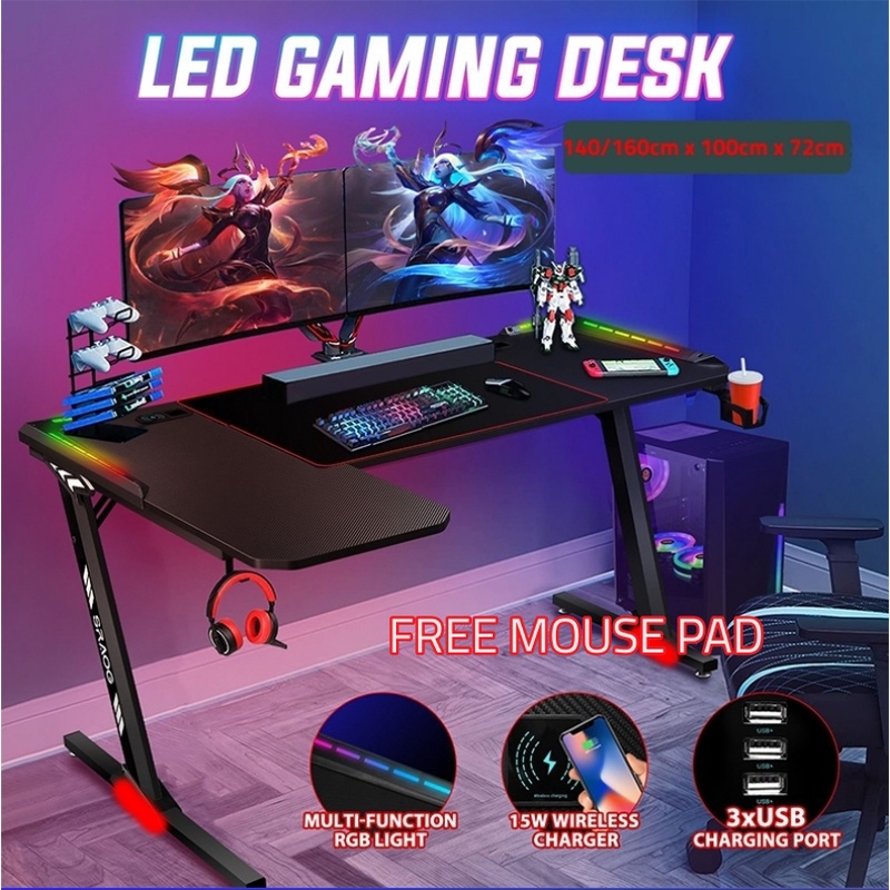 LSHAPE Esports Gaming Desk Computer Office Racer Table Desktop RGB LED
