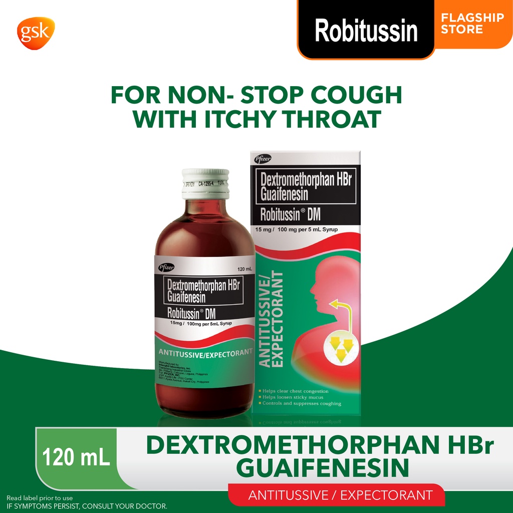 Robitussin DM Dextromethorphan HBr+Guaifenesin for cough, phlegm, itchy