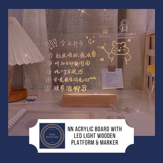 【Spot goods】♙♕♀NN Acrylic Memo Note To Do List Reminders Board with LED Lamp Light Wooden Platform &