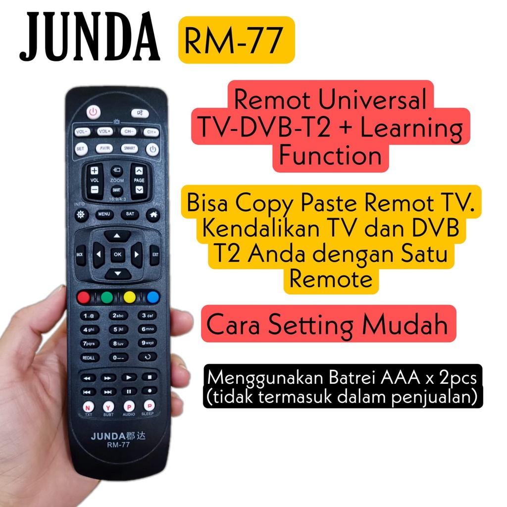 Universal TV DVB T2 Remote Control + Learning Function JUNDA RM 77