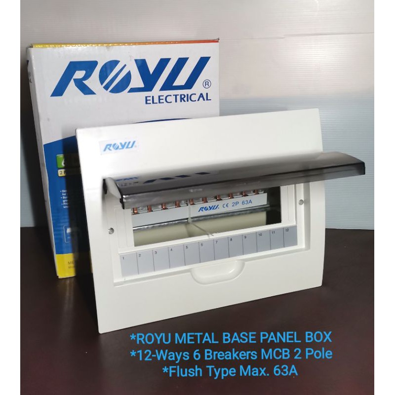 Royu 12 Way / 12 Pole MCB Distribution Panel Box Metal Back Case Flush