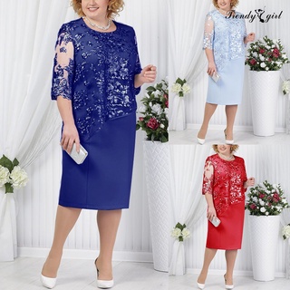 COD Plus Size Party Sheer Half Sleeve Floral Lace Layered Mother of Bride Midi Dress