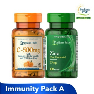 Double Immunity Bundle Vitamin C 500mg + Zinc 25mg Puritan's Pride Health Supplements