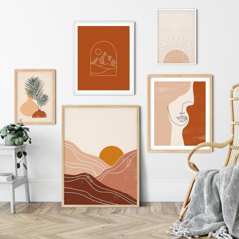 Boho Art Prints Abstract Landscape Poster Bundle Line Art Women Face ...