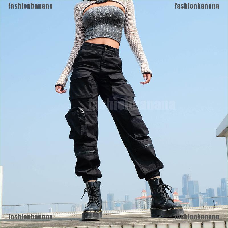 black high waisted cargo pants