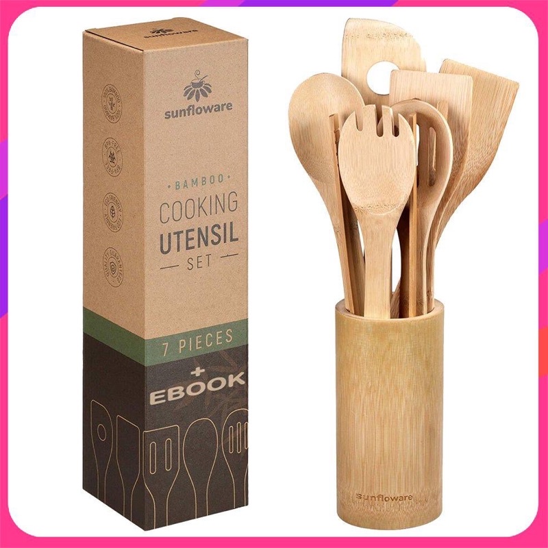 8 in 1 Eco FriendlyBamboo Kitchen Utensil Set Tool Kitchenware (Bamboo