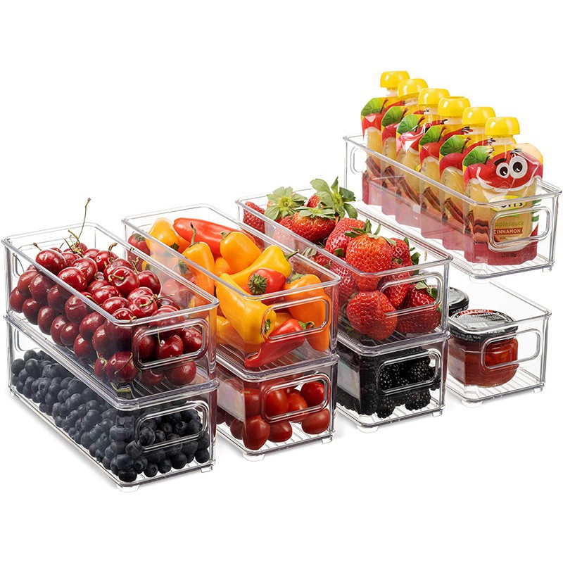 1 Pcs Refrigerator Organizer Bins, Clear Stackable Plastic Food Storage Rack with Handles for Pantry, Kitchen