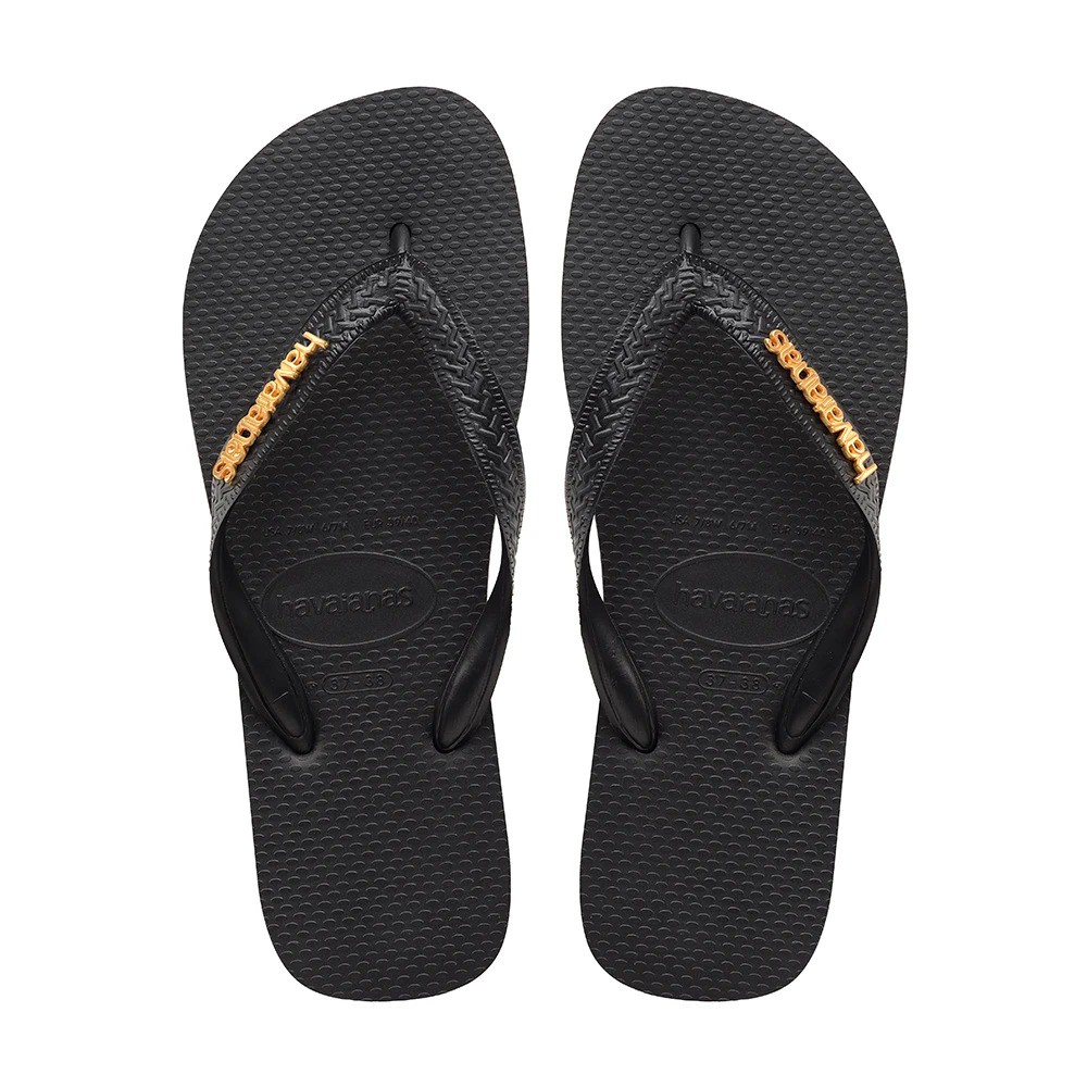 black havaianas with metal logo