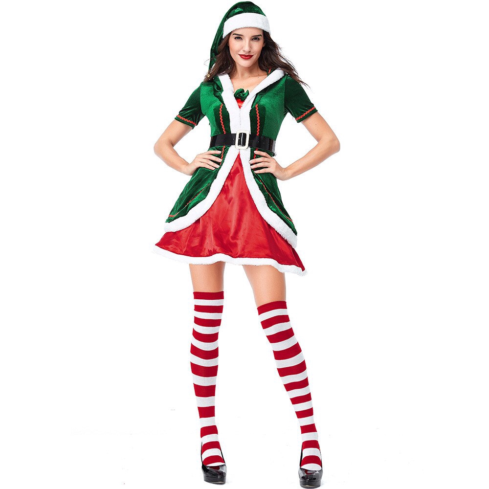 Adult Elf Costume Ladies Christmas Fancy Dress Mens Xmas Outfit Santas Helper