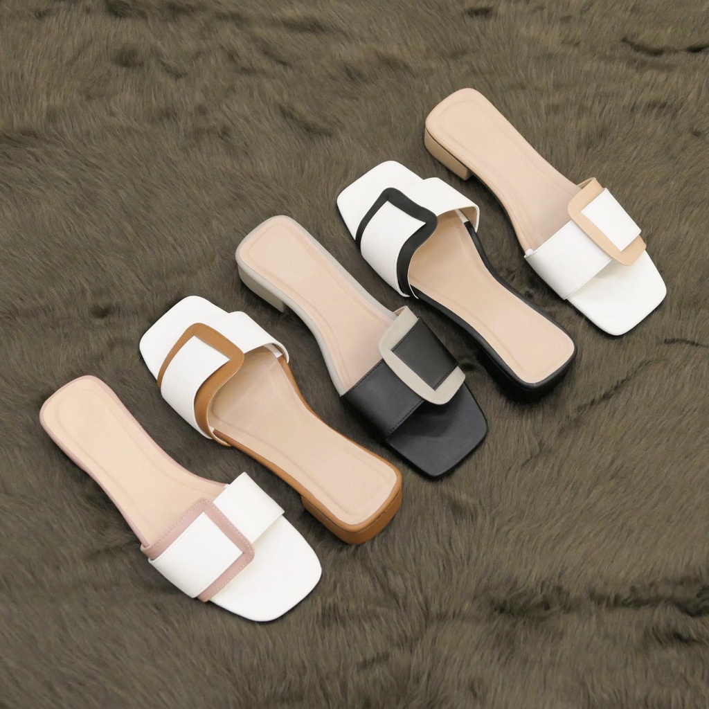 Kimi Footwear Mella 1 inch Leather Comfy Heels Sandals New Korean ...