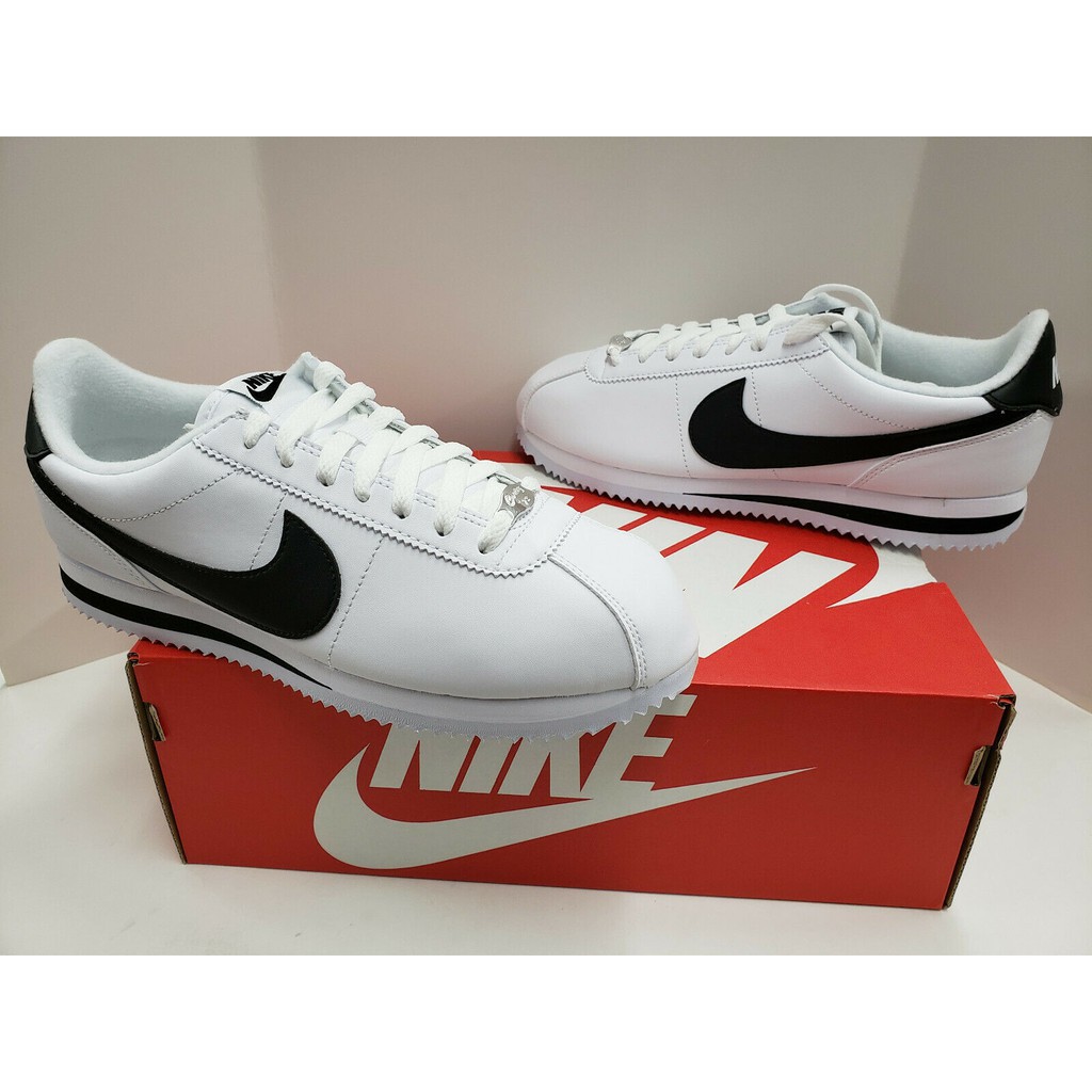 nike cortez basic leather black white