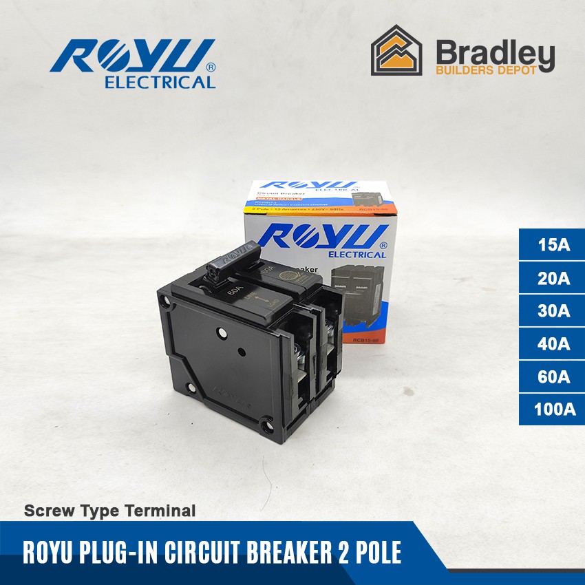 Royu Plug-in Circuit Breaker 2 Pole (Screw Type Terminal) | Shopee ...