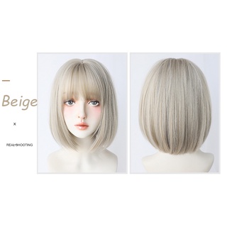 ”Seven Queen” Wig female short hair beige brown inner buckle short straight hair round face bob head #4