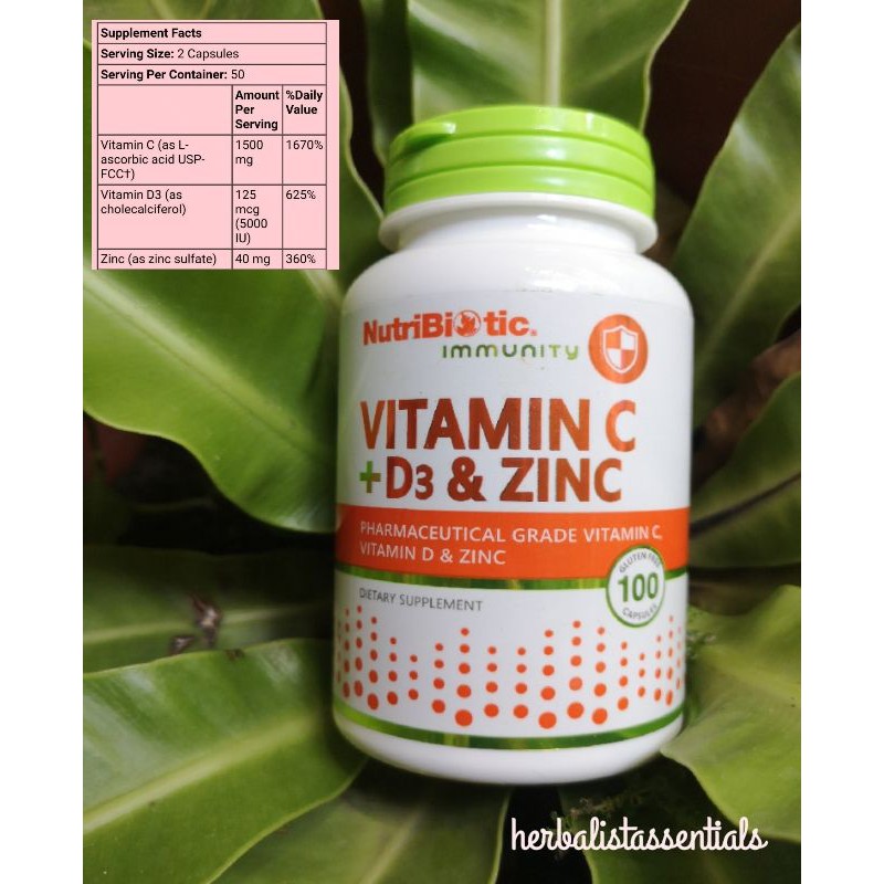 NutriBiotic Immunity Vitamin C + D3 & Zinc (100/250 VegCaps) | Shopee ...