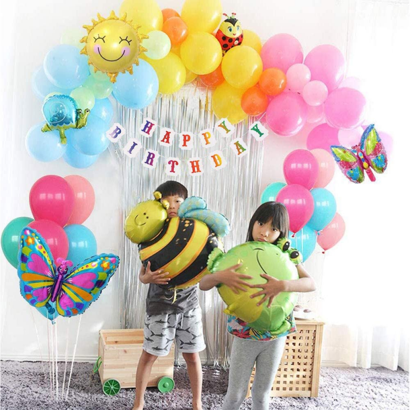 【Aperil】63pcs Happy Birthday Balloon Set Party Decoration Latex Balloon Home Decor Foil Balloon Field Insect Theme Butterfly Frog Ladybug Bee Snail Sun Balloon
