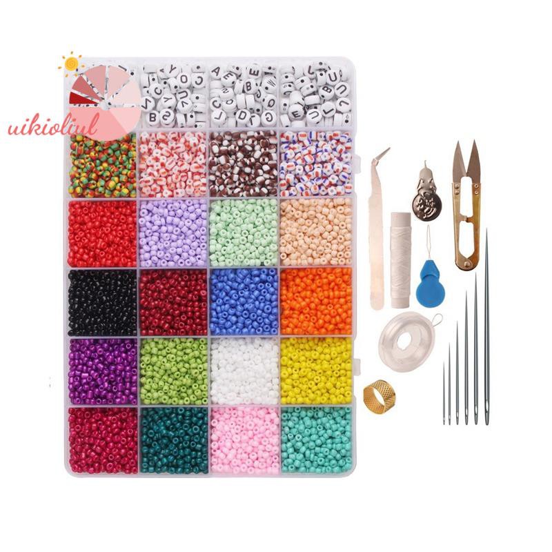 Crafting Round 3X2mm 8/0, 24 Assorted Multicolor Set 10000pcs Glass Seed Beads Letter Beads,Small Pony Stripe DIY Beads Assorted Kit with Organizer Box for DIY Jewelry Making Beading 