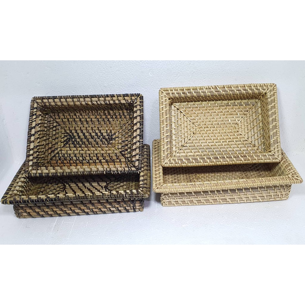 Couple Rectangle Desk Organizer Basket Tray Rattan Handicraft