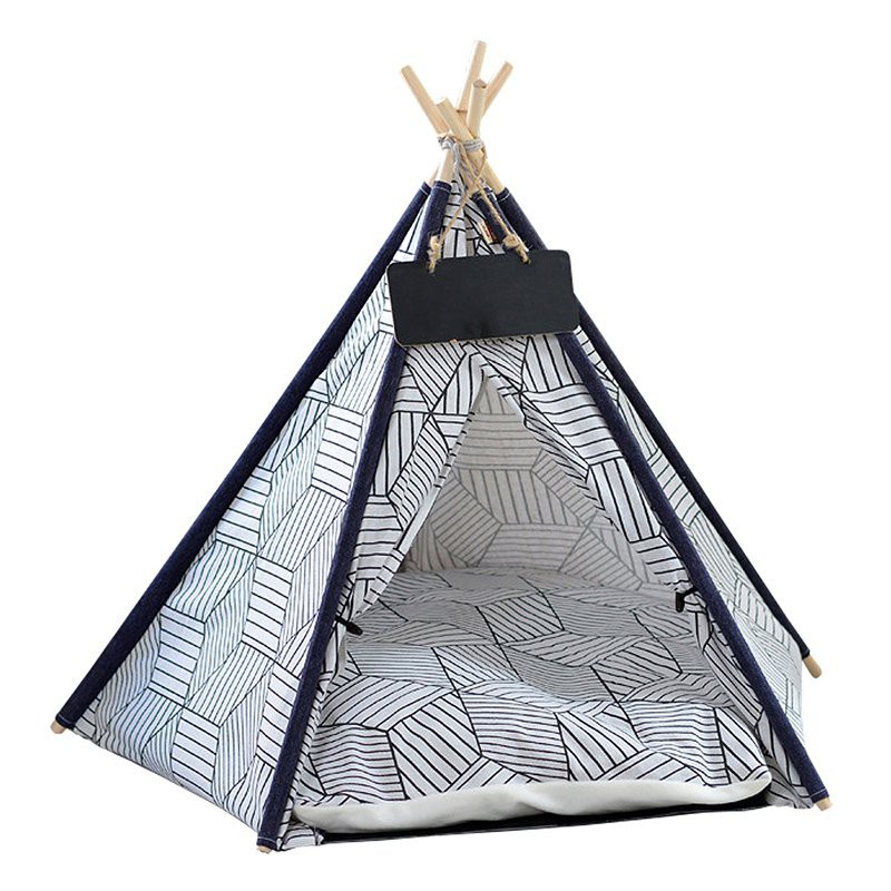 Teepee House with Pad for Dogs Puppy Cats Indoor Outdoor Removable Washable Galapara Pet Teepee Dog & Cat Bed Pet Teepee Tent with Cushion Naval Stripe 