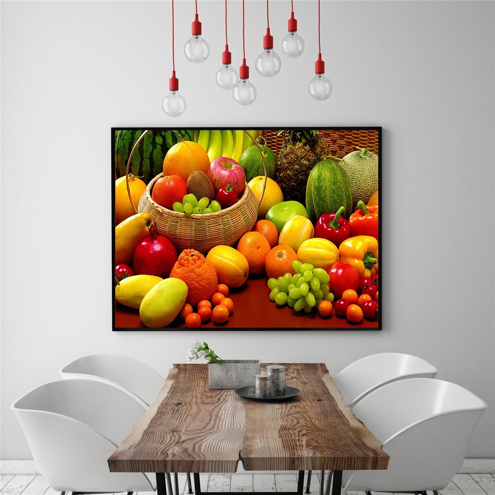 Green Fruits Lemon Wall Art Pictures Food Painting Kitchen Decor Canvas